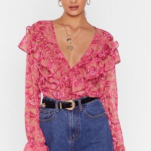 NWT Nasty Gal Cause A Stir Floral Ruffle Blouse